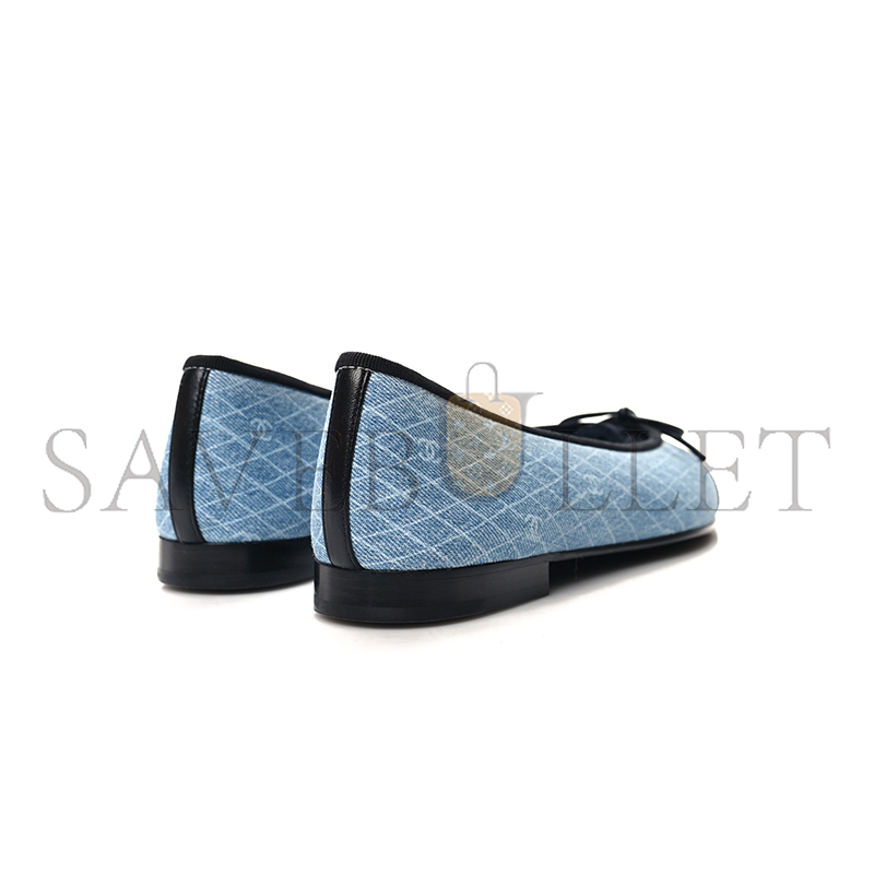 CHANEL DENIM PRINTED QUILT CC CAP TOE BALLERINA FLATS 157513